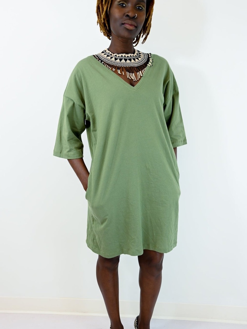 Tonlé T shirt Dress with pockets in sage green XS